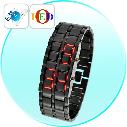 Escuro Samurai (LED vermelho) - Pulseira de metal LED Assist